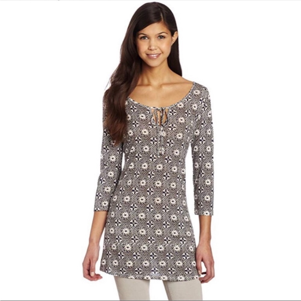 NWT Quicksilver Dotty Tunic Neutral Geo Boho Printed Quarter Sleeve Top